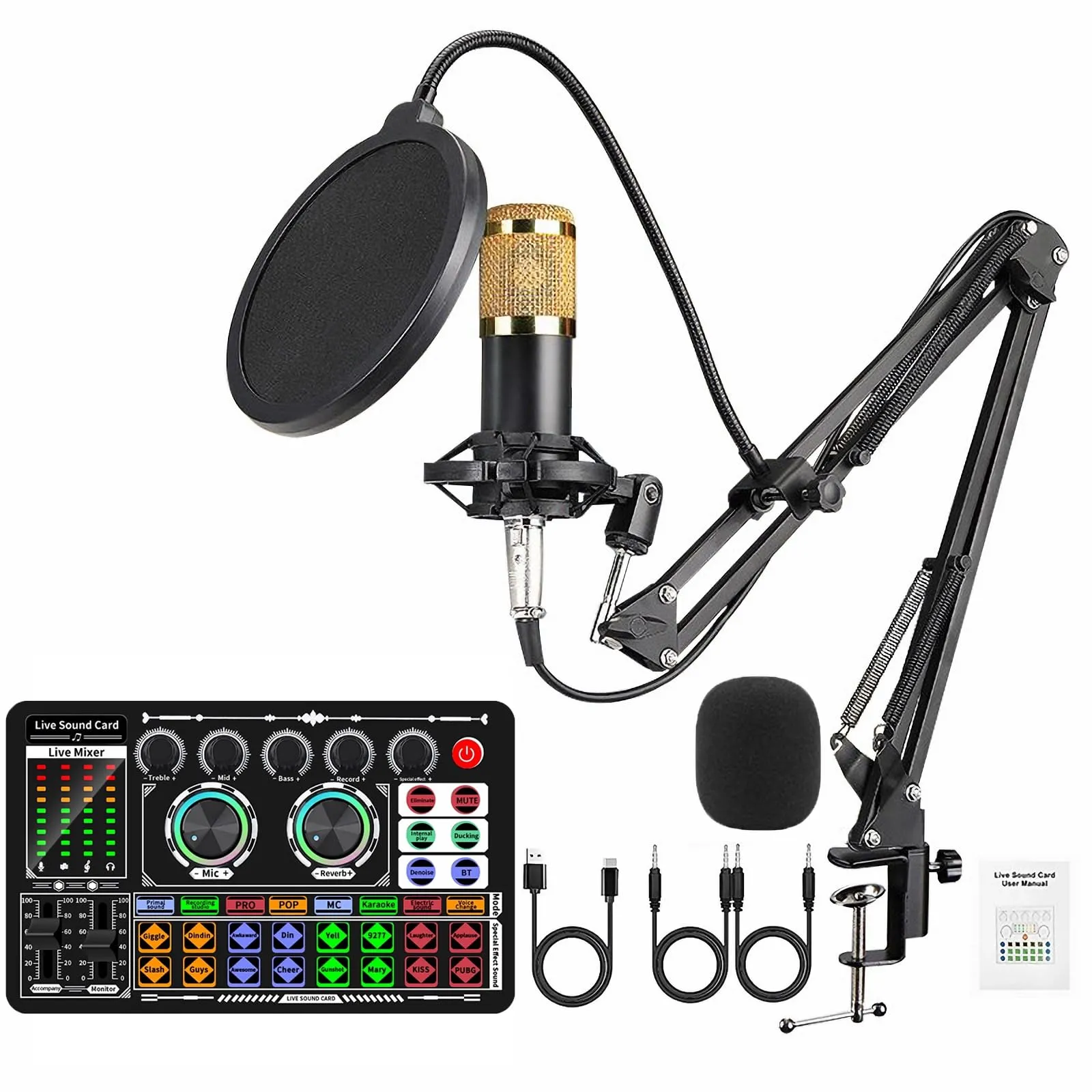 F999 Podcast Equipment Bundle for TikTok YouTube Vlog, Condenser Microphone & Audio Mixer