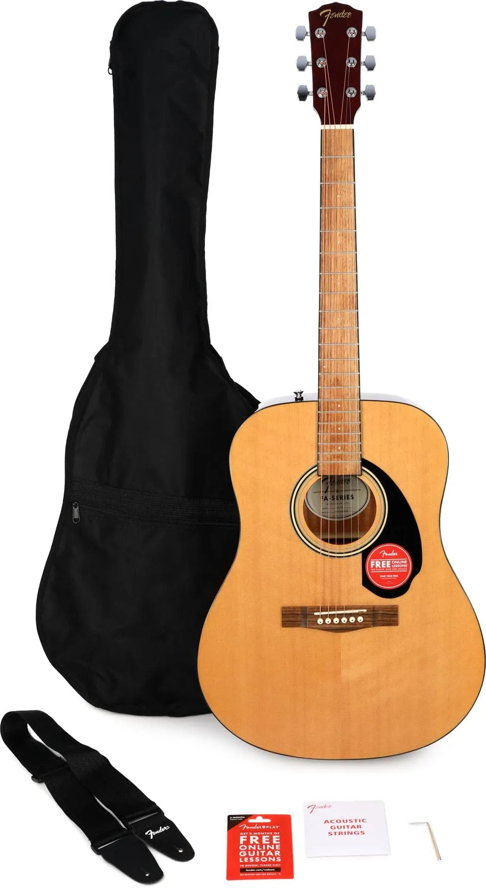 Fender FA-115 Dreadnought Acoustic Guitar Pack, Full Size, Natural Finish, Right-Handed