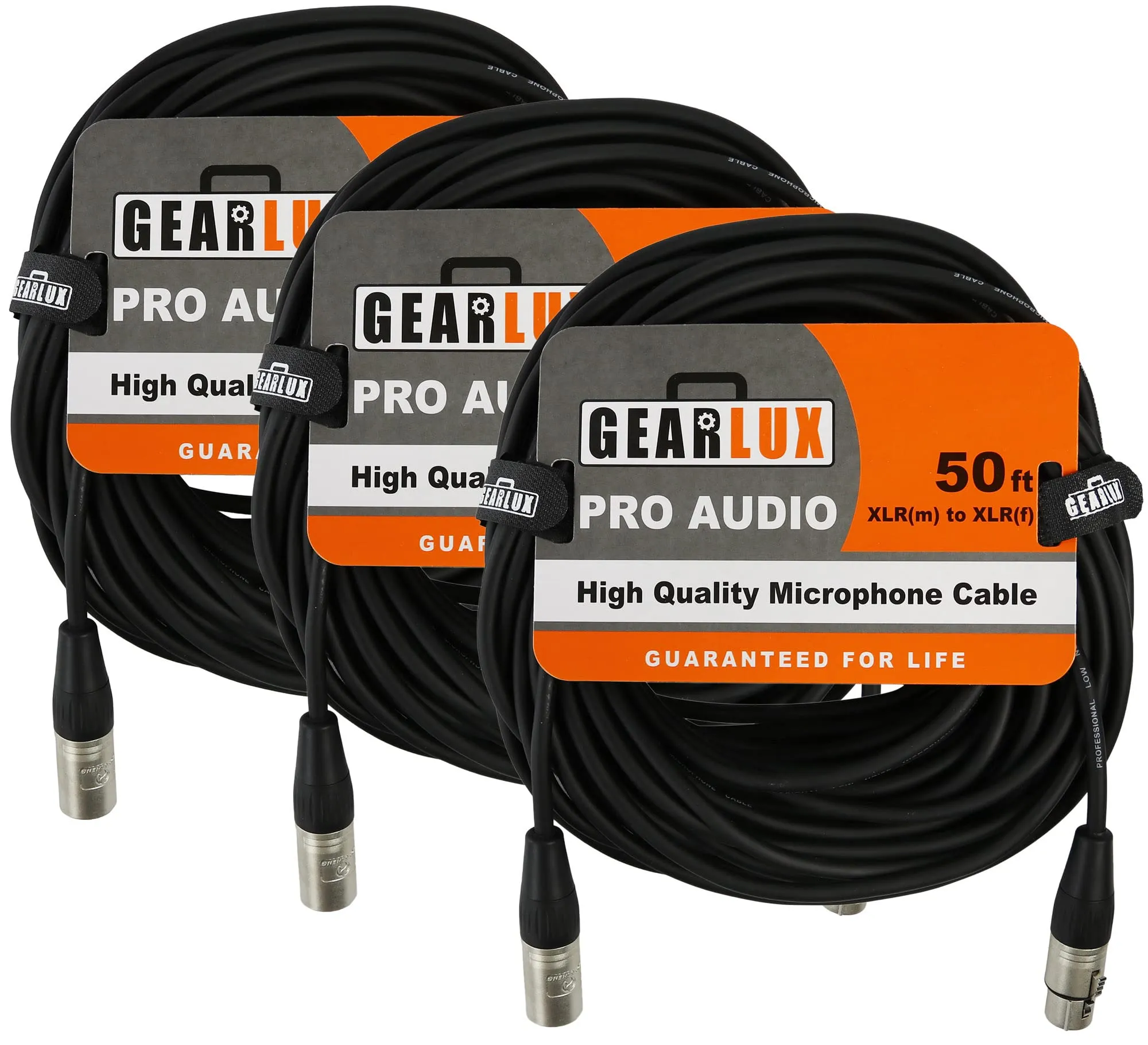 Gearlux 50ft XLR Microphone Cable 3-Pack - Balanced, Oxygen-Free Copper, Durable & Affordable