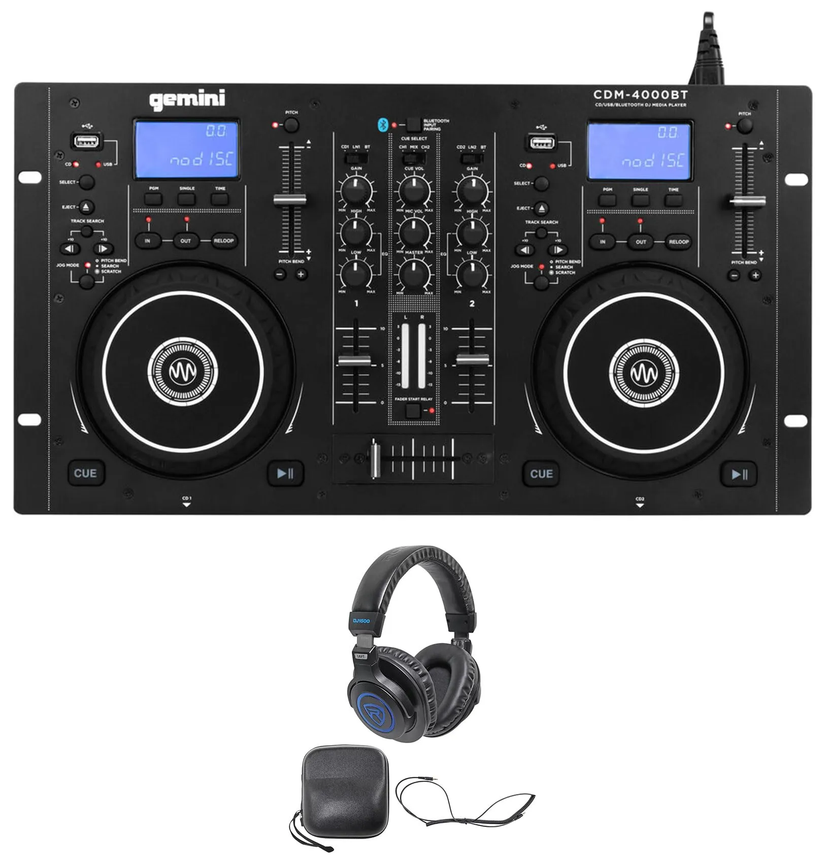 Gemini CDM-4000BT Dual DJ Media Player with Bluetooth & Rockville DJ1500 Headphones Bundle