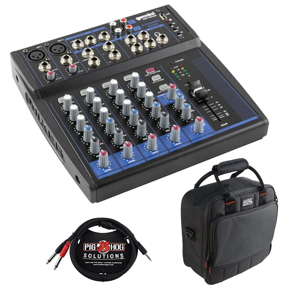 Gemini GEM-8USB Compact 8-Channel Bluetooth Audio Mixer with USB & Padded Bag Bundle