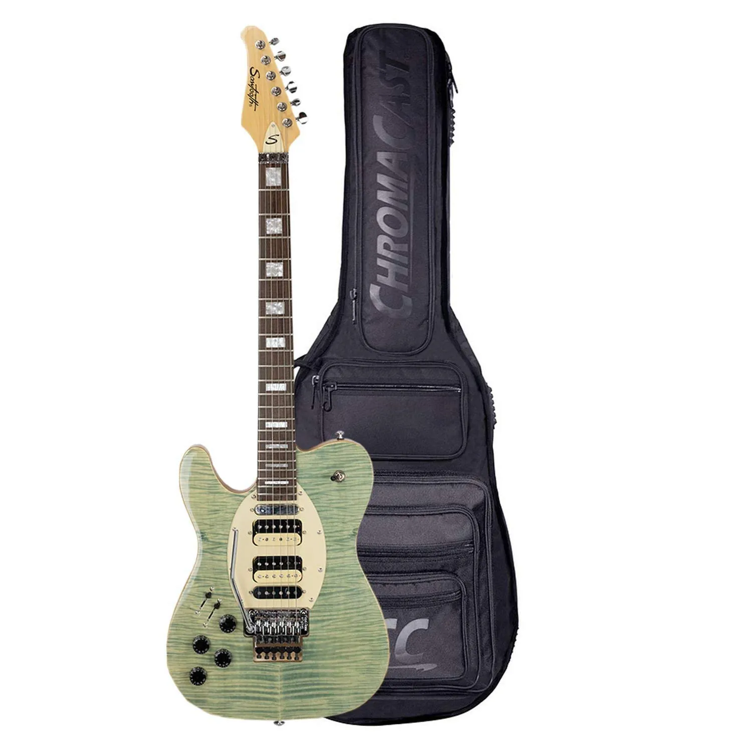 GoDpsMusic 6 String Left-Handed Electric Guitar in Grass-Stained Blue Jean with Accessories