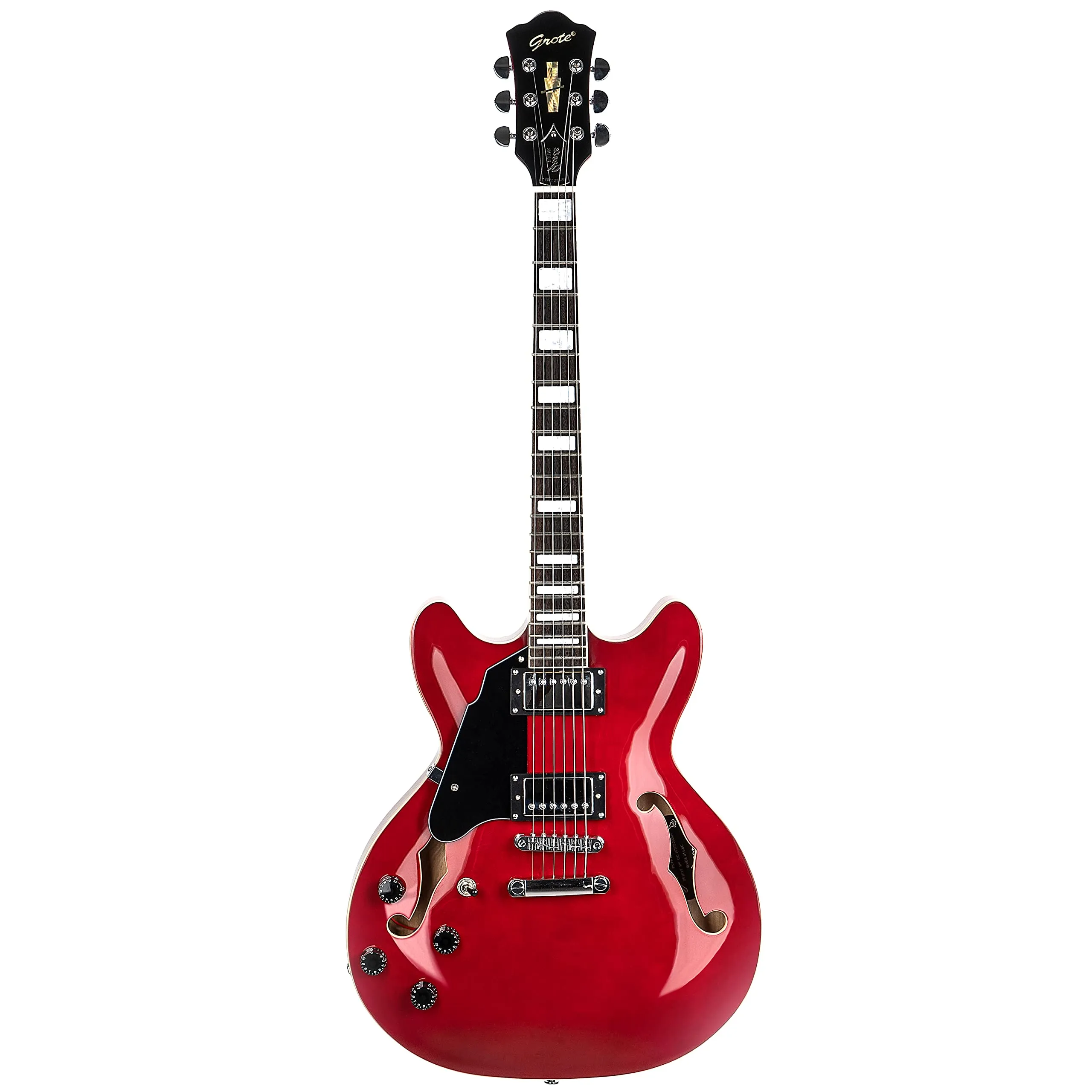 Grote Left-Handed Electric Guitar Semi-Hollow Body with Stainless Steel Frets in Cherry Red