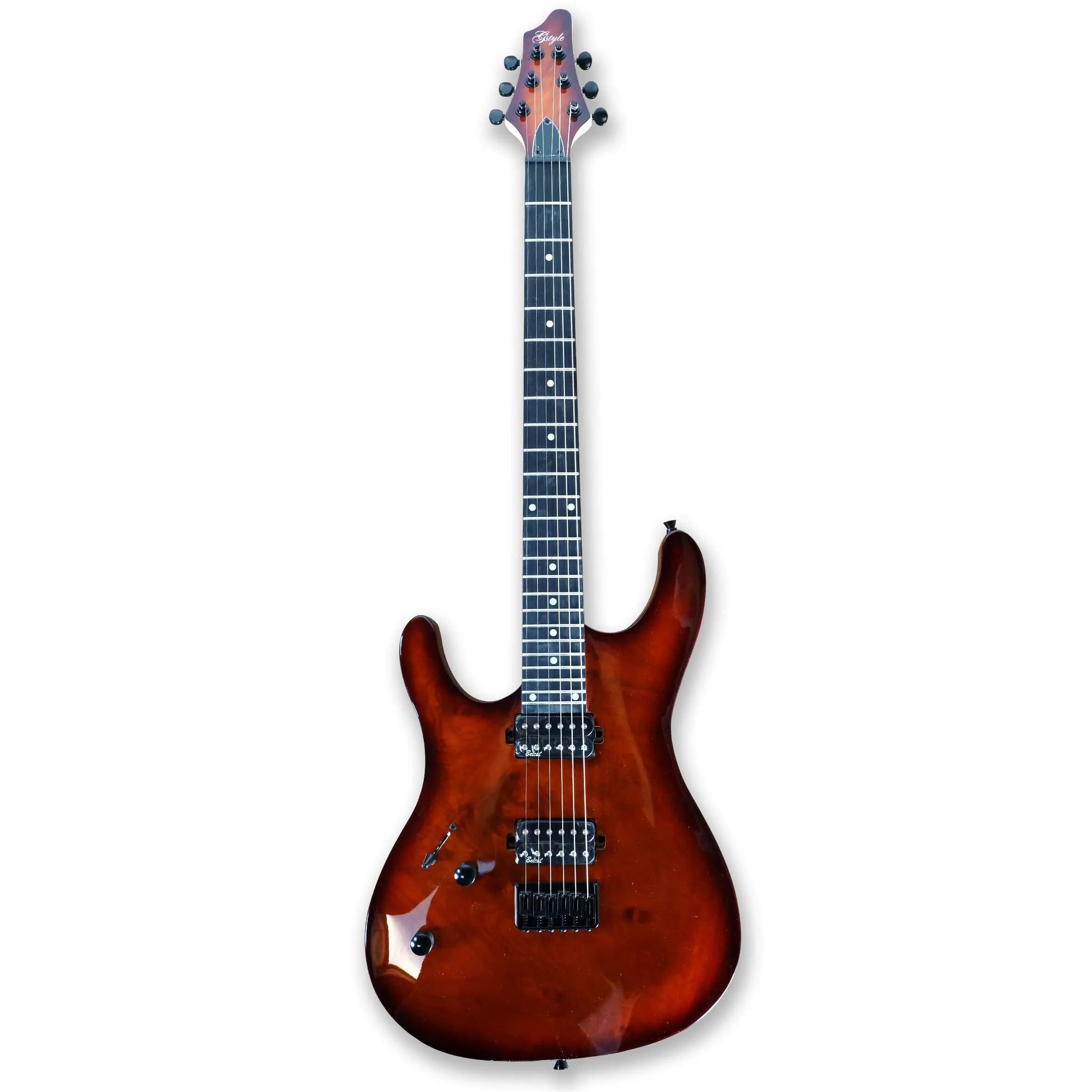 Gstyle Left-Handed 6 String Electric Guitar with Maple Neck & Burl Poplar Top, YGES-60L-BP