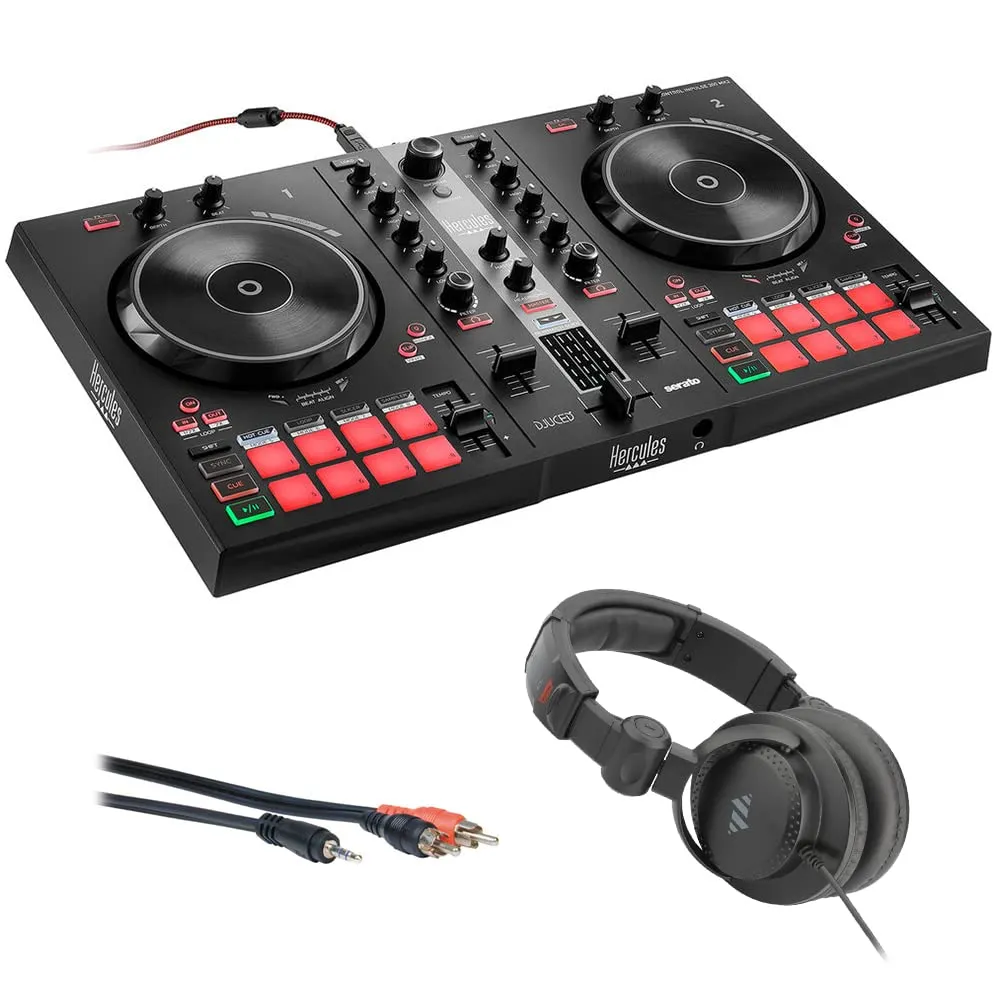 Hercules DJControl Inpulse 300 DJ Controller Bundle with Polsen HPC-A30-MK2 Headphones and Cables