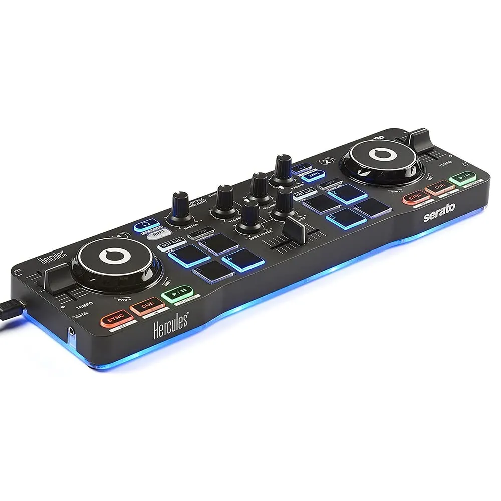 Hercules DJControl Starlight DJ Controller with Integrated Audio, RGB Lighting, Black, Compact Design