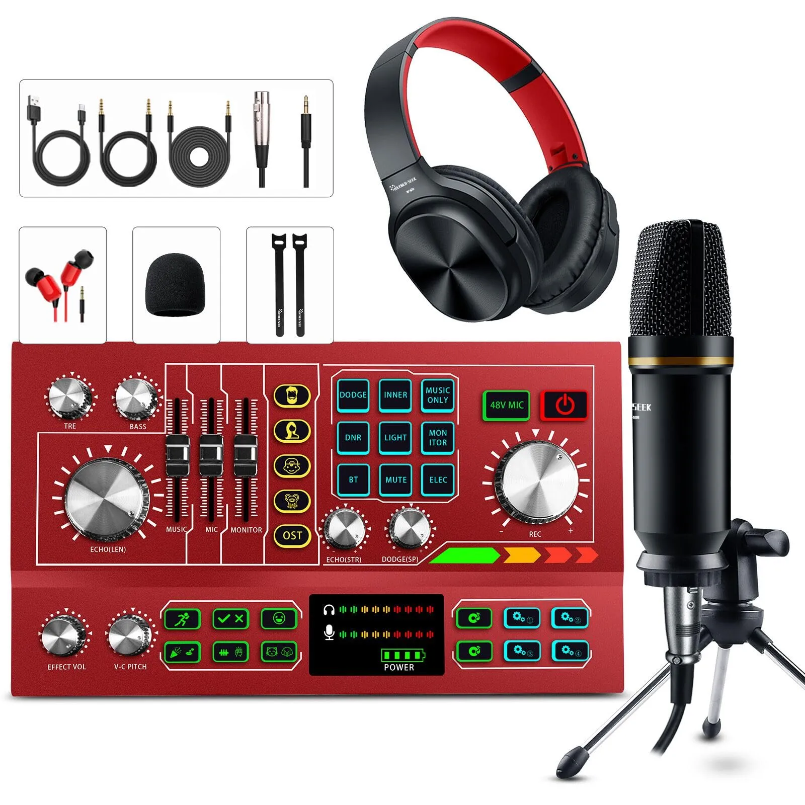 High-Quality Podcast Equipment Bundle with Audio Interface, Mixer, Condenser Microphone, and Sound Effects