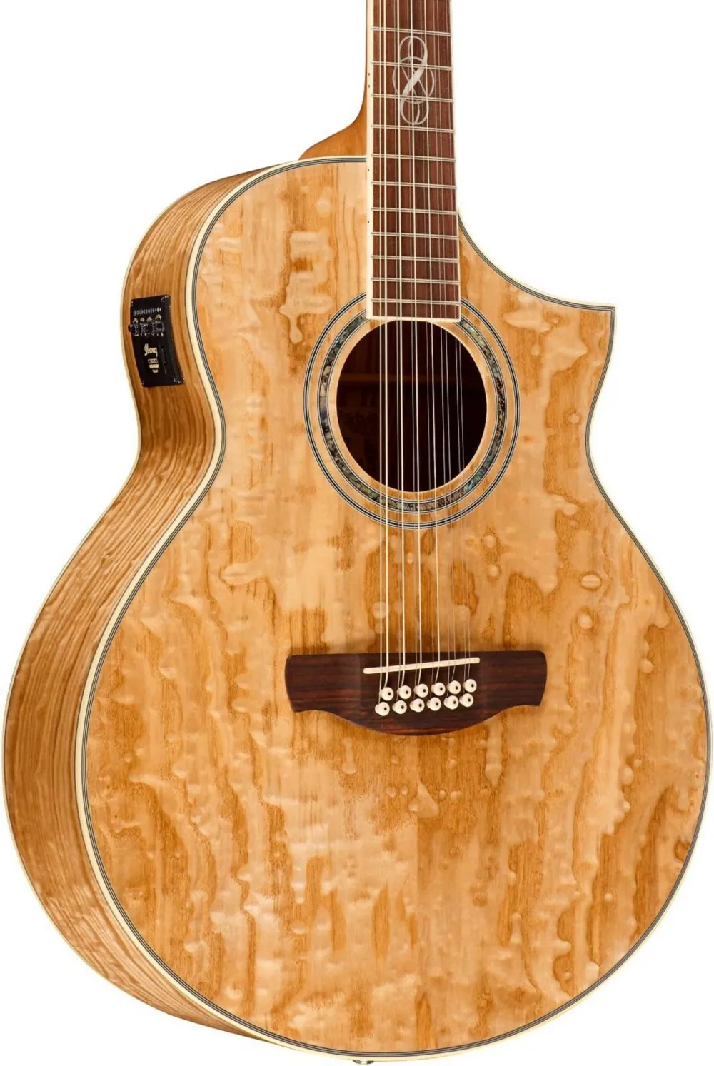 Ibanez EW2012ASE 12-String Acoustic-Electric Guitar with Figured Ash Body and Abalone Rosette