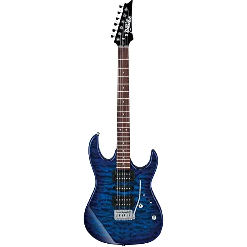 Ibanez GRX70QALTBB GIO RX Left-Handed Electric Guitar - Quilted Maple Top, Transparent Blue