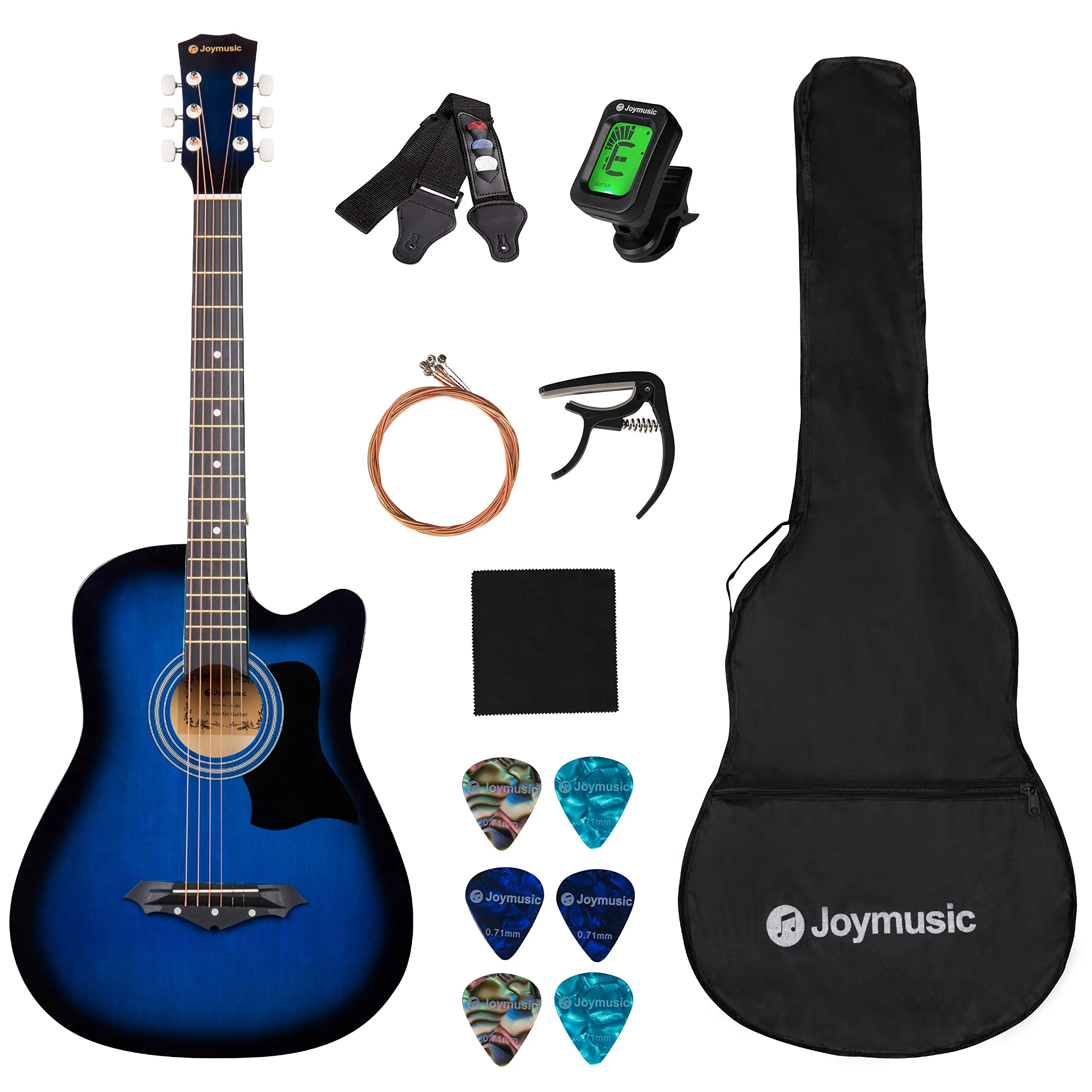 Joymusic 38-Inch Blueburst Beginner Acoustic Guitar Kit with Accessories and Gig Bag