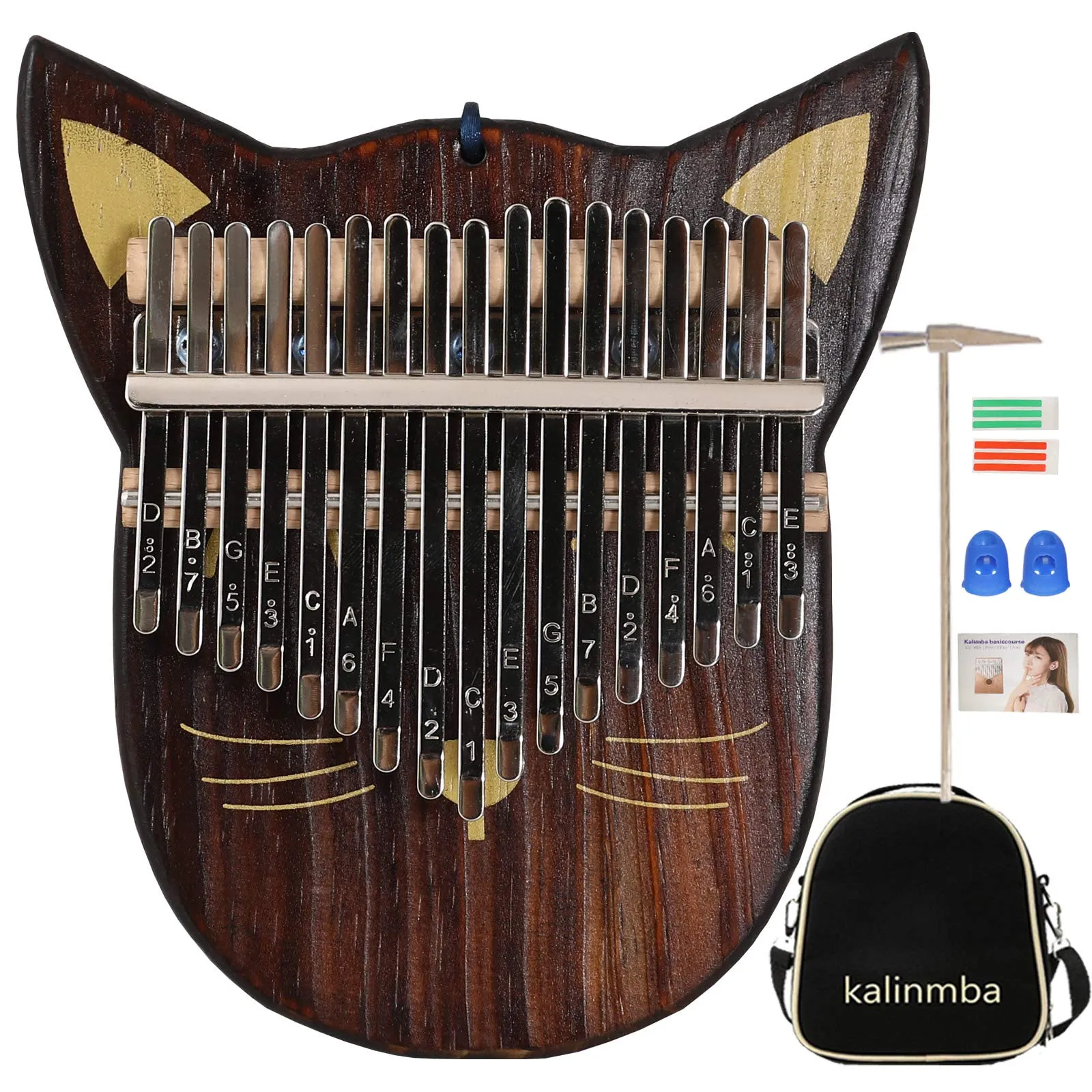 Kalimba Thumb Piano 17-Key Musical Instrument Gift with Little Bear Design & Shoulder Bag