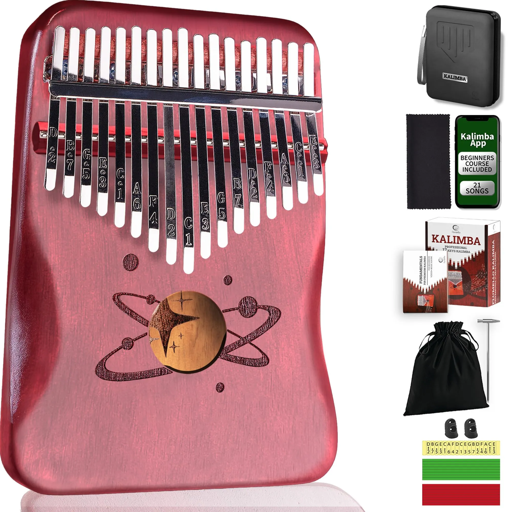 Kalimba Thumb Piano 17 Keys, Waterproof Mahogany with Protective Case & App Tutorial