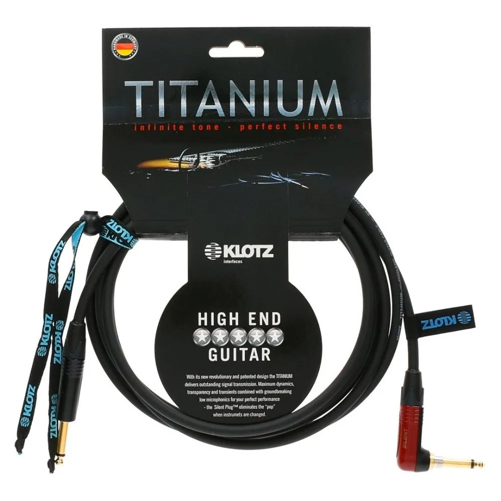 Klotz TIR0450PSP Titanium Guitar Cable, SilentPLUG, 15ft, Straight to Right Angle, Ultra-Dynamic Sound