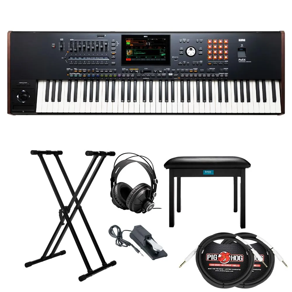 Korg 76-Key Pa5X Professional Arranger Bundle with Stand, Bench, Headphones, and Cables