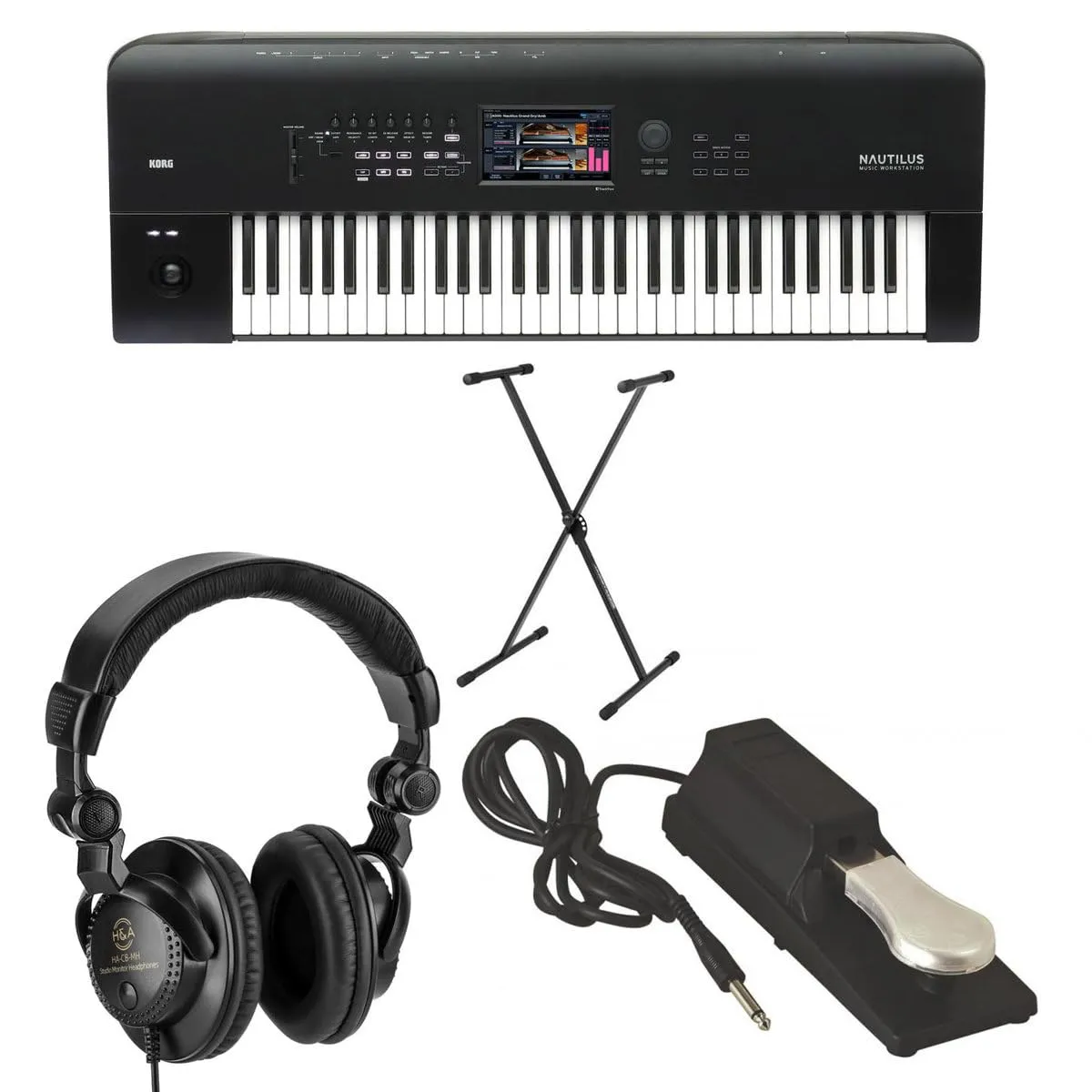 Korg Nautilus 61-Key Performance Synth/Workstation Bundle with Stand, Pedal & Headphones