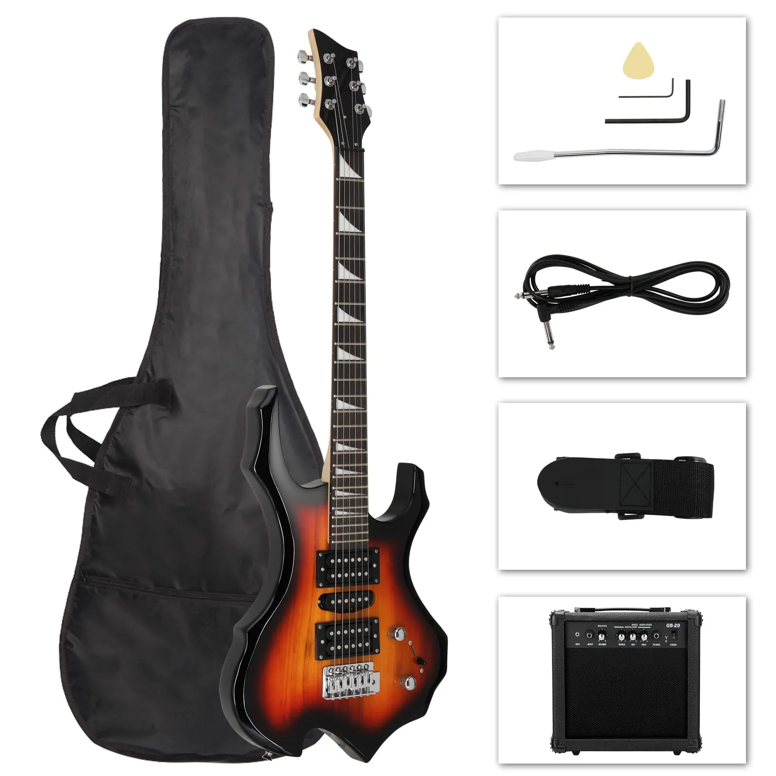 Ktaxon 36-inch Sunset Electric Guitar Kit with HSH Pickups, Rosewood Fingerboard, Amplifier