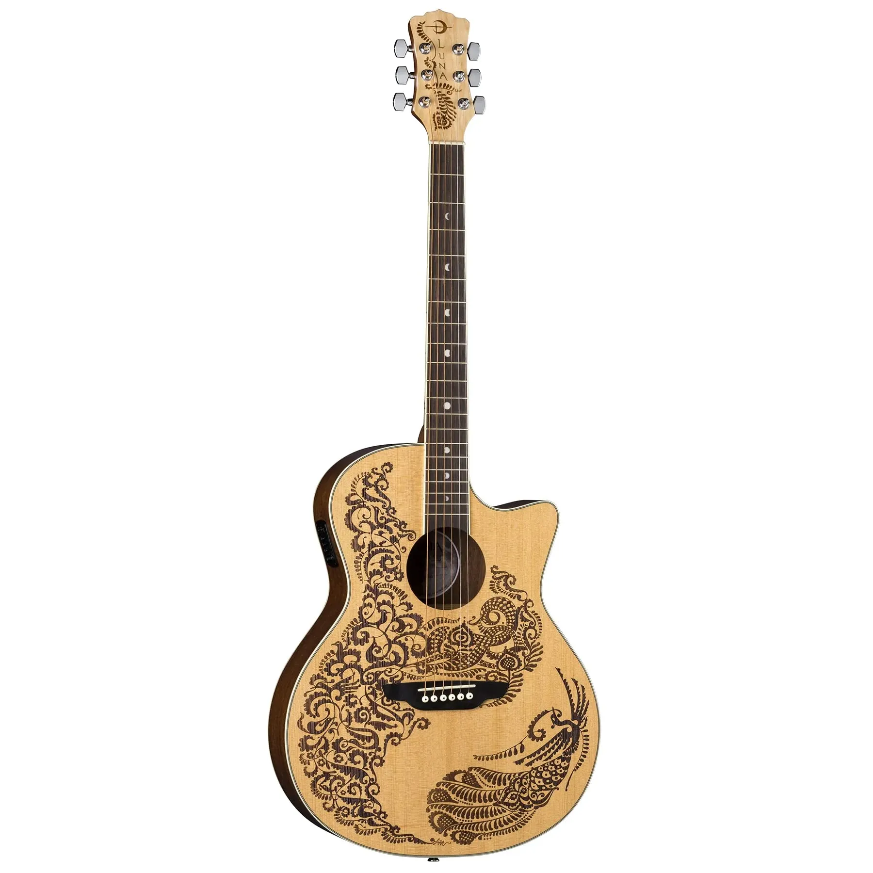 Luna Guitars 6 String Acoustic-Electric Guitar with Henna Paradise Design, Mahogany & Spruce