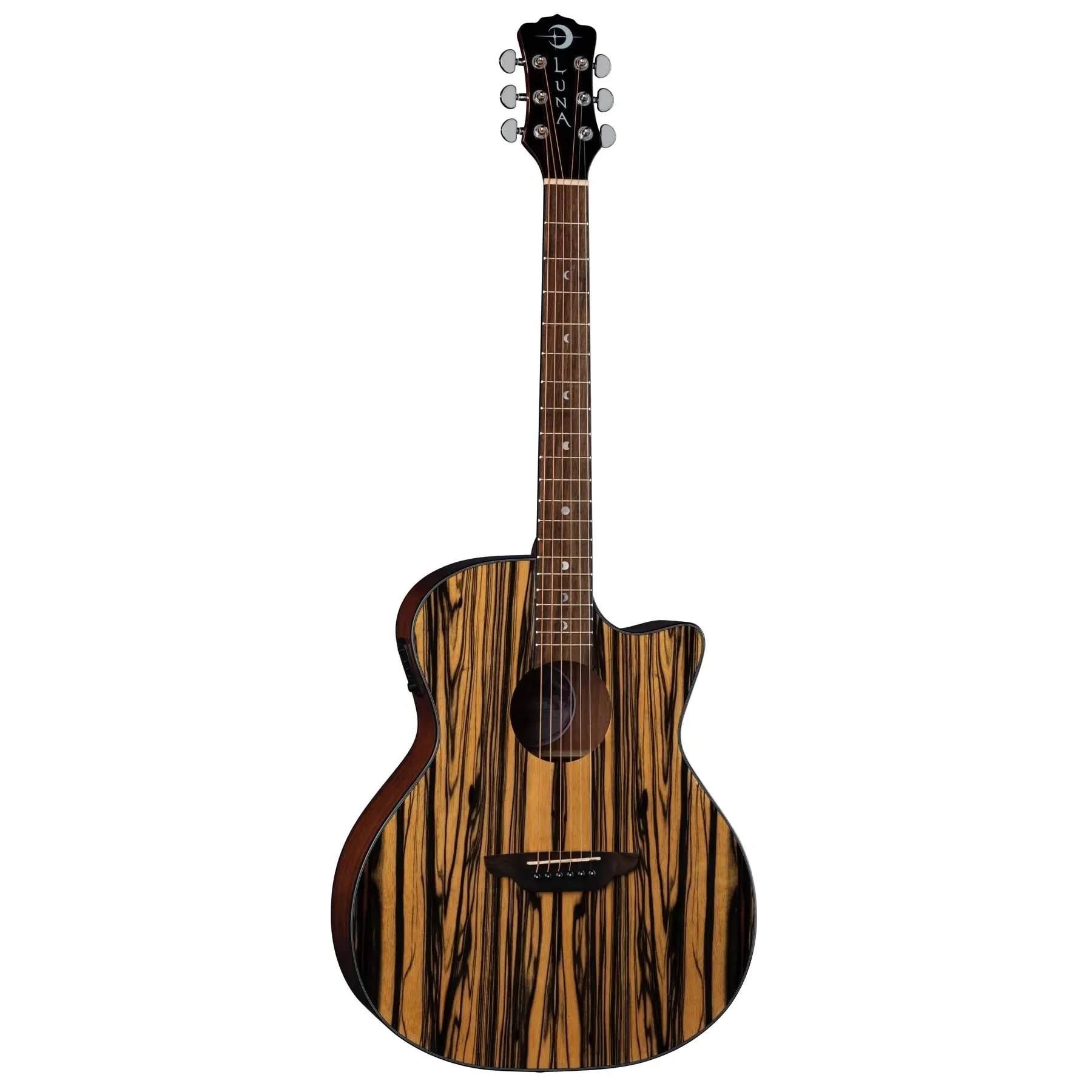 Luna Guitars 6 String Gypsy Exotic Black/White Ebony Acoustic/Electric Guitar, Gloss Natural