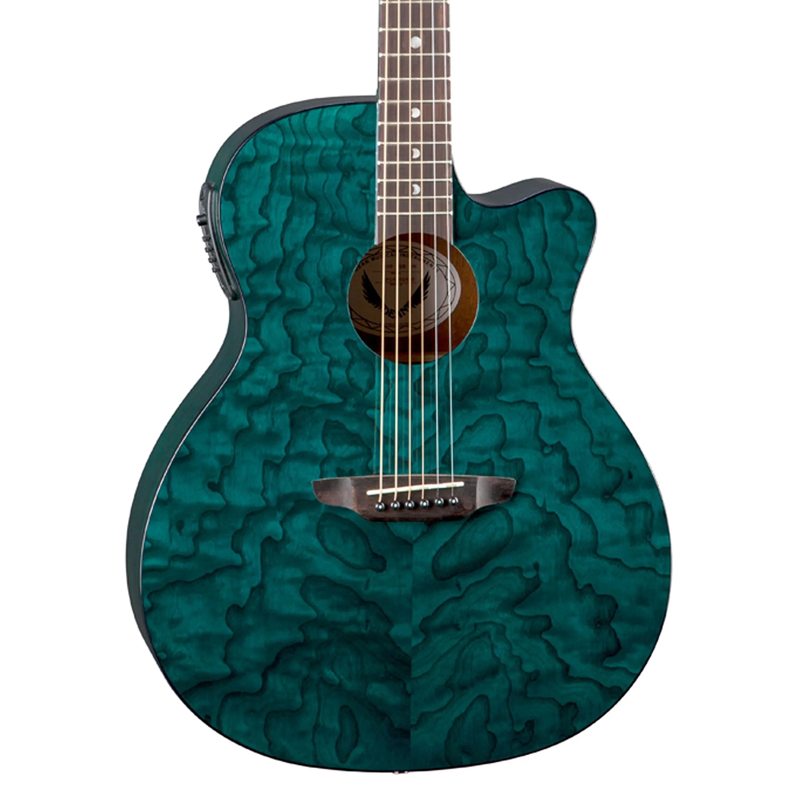 Luna Gypsy Quilt Top Acoustic/Electric Guitar Teal - Unique Mahogany Body, Rosewood Fingerboard