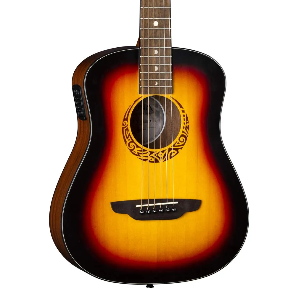 Luna Safari Tribal 6 String Acoustic/Electric Guitar, Tobacco Sunburst Satin, Travel Ready