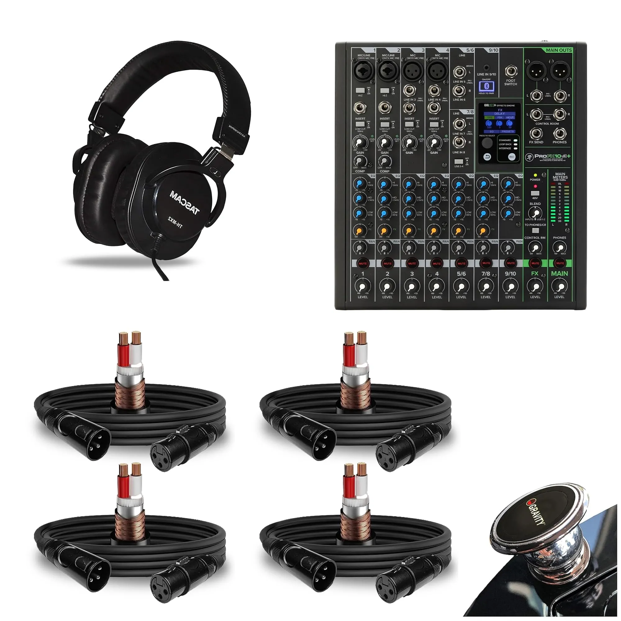 Mackie ProFX10v3+ 10-Channel Mixer Bundle with Bluetooth, 4 XLR Cables, and Studio Headphones