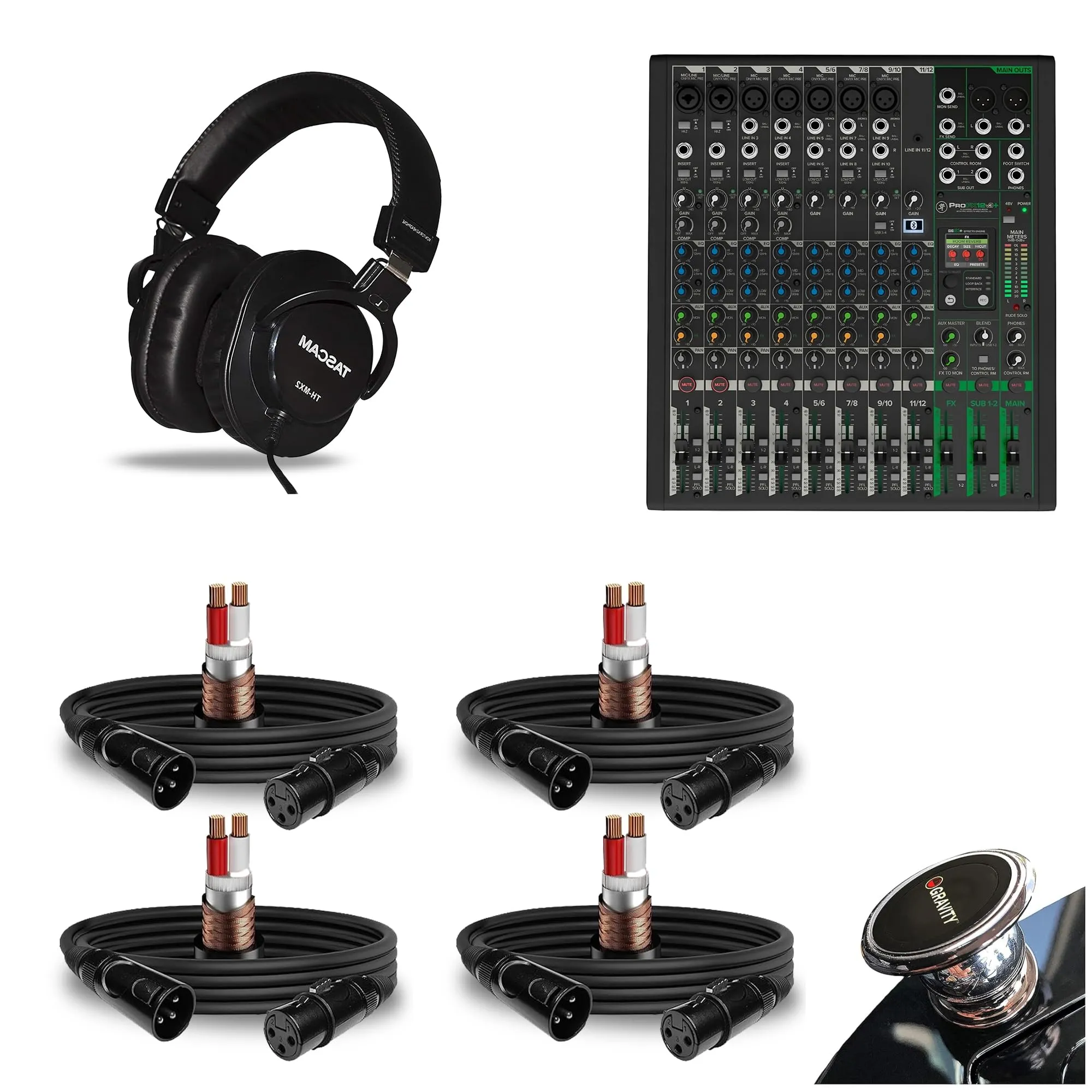 Mackie ProFX12v3+ 12-Channel Mixer Bundle with Bluetooth, 4 XLR Cables, and Studio Headphones