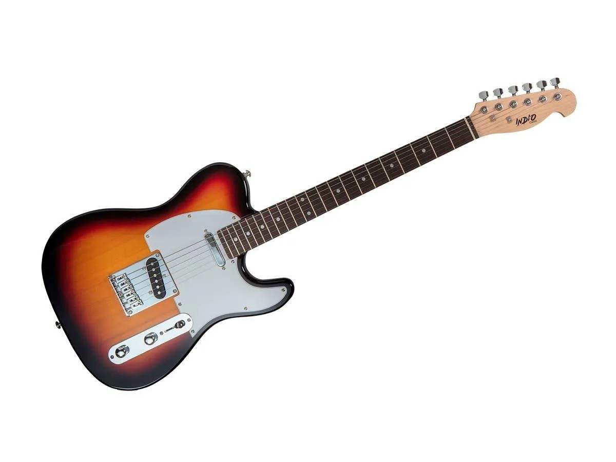 Monoprice Indio Retro Classic Electric Guitar, Sunburst, Right, 25.5' Scale, Gig Bag Included