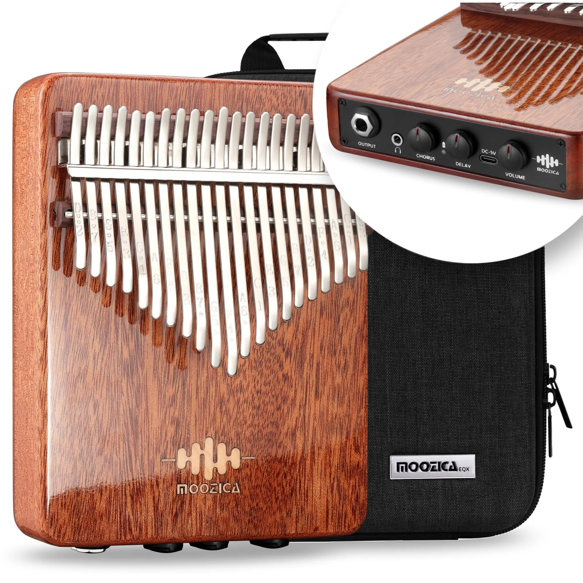 MOOZICA EQX Series Professional Kalimba, 21 Keys Acoustic-Electric with Built-in Pickup & Effects