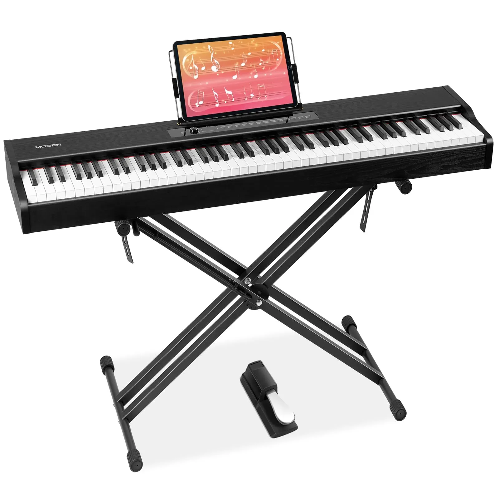 MOSEN 88-Key Weighted Digital Piano with Stand, 128 Tones, Dual Keyboard, Sustain Pedal