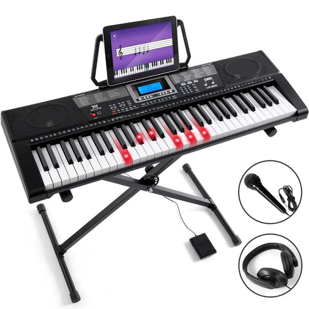 MUSTAR 61-Key Learning Piano Keyboard with Lighted Keys, Sustain Pedal, Headphones & Microphone