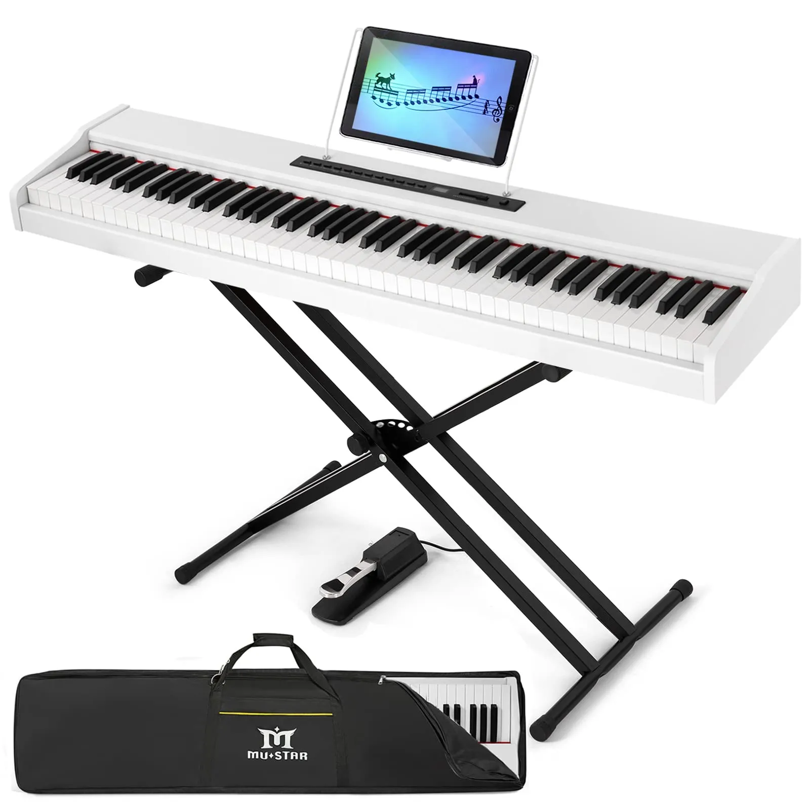 MUSTAR 88-Key Weighted Digital Piano with Bluetooth, Stand, Case & Pedal - Perfect Gift