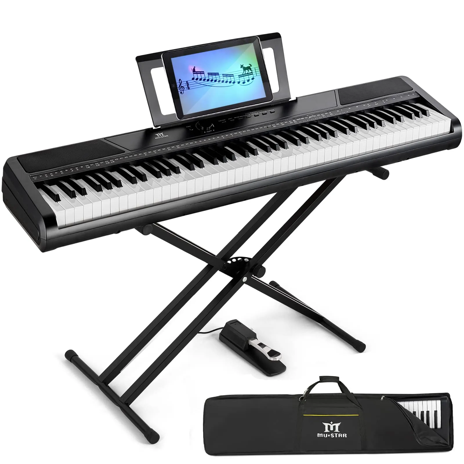 MUSTAR Digital Piano 88-Key Weighted with Stand, Electric Keyboard for Beginners, Black