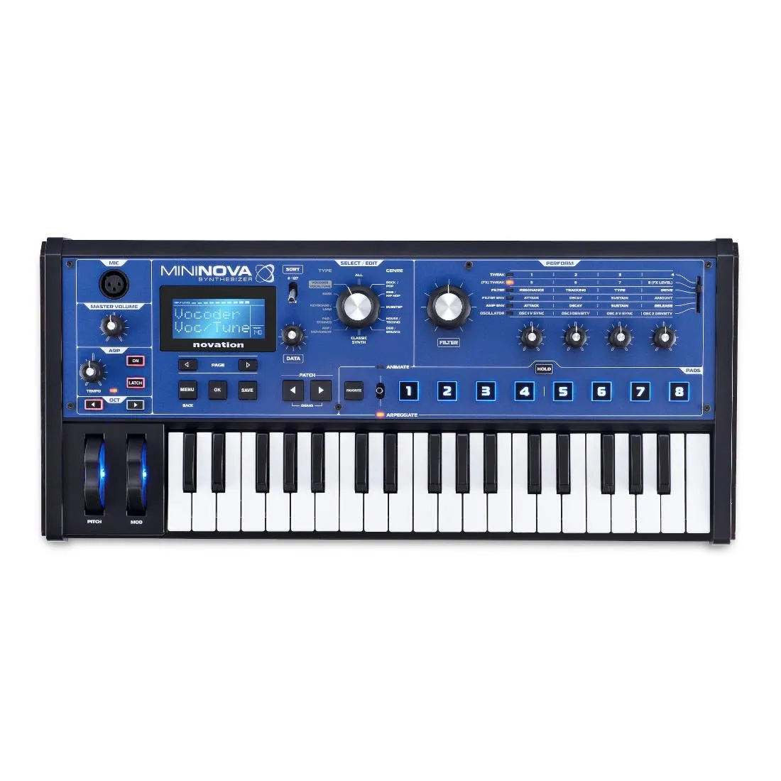 Novation MiniNova 37-Key Compact Synth - Powerful Sound Engine, VocalTune, 256 Sounds, Blue