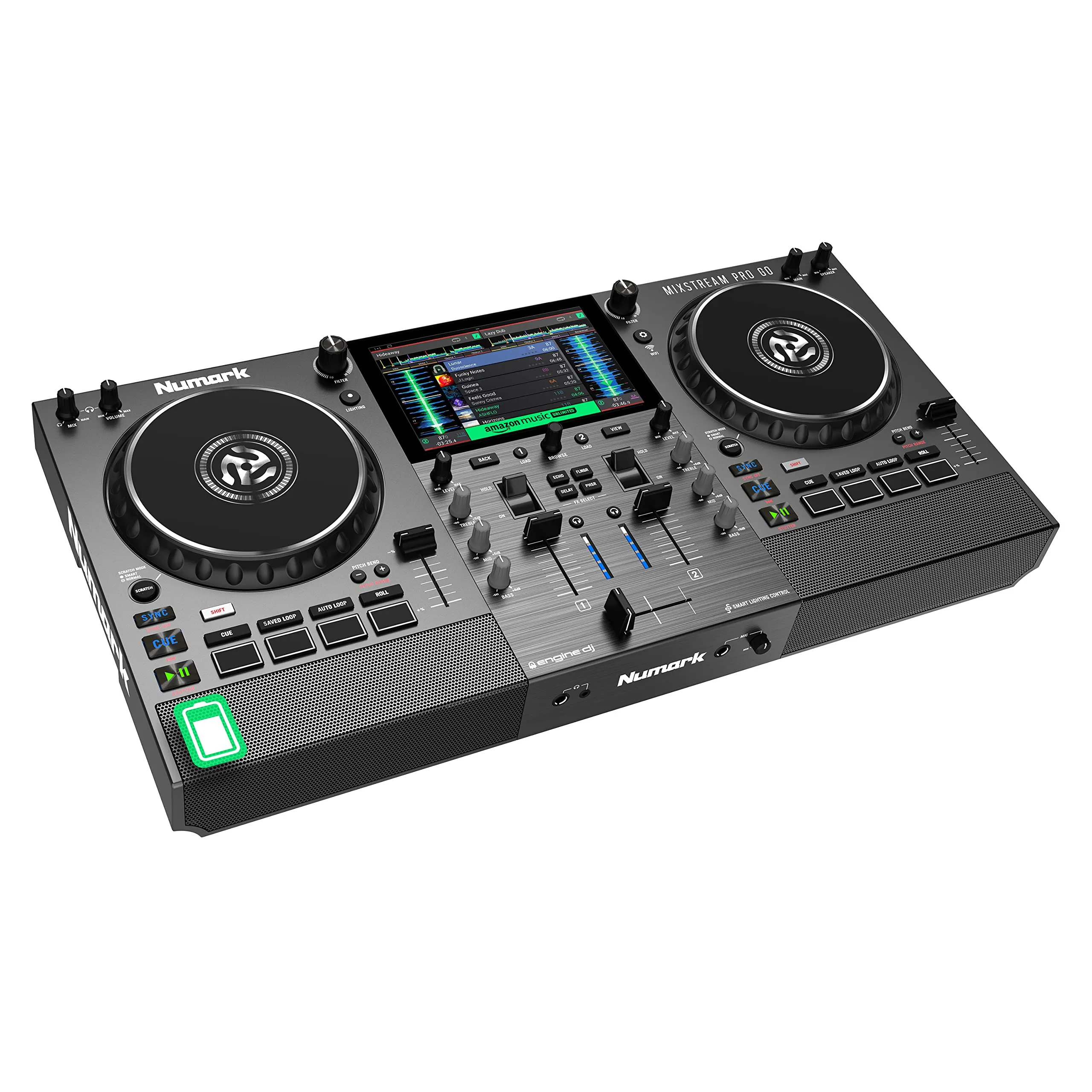 Numark Mixstream Pro Go Battery-Powered DJ Controller with Touchscreen, Wi-Fi, Speakers & Amazon Music