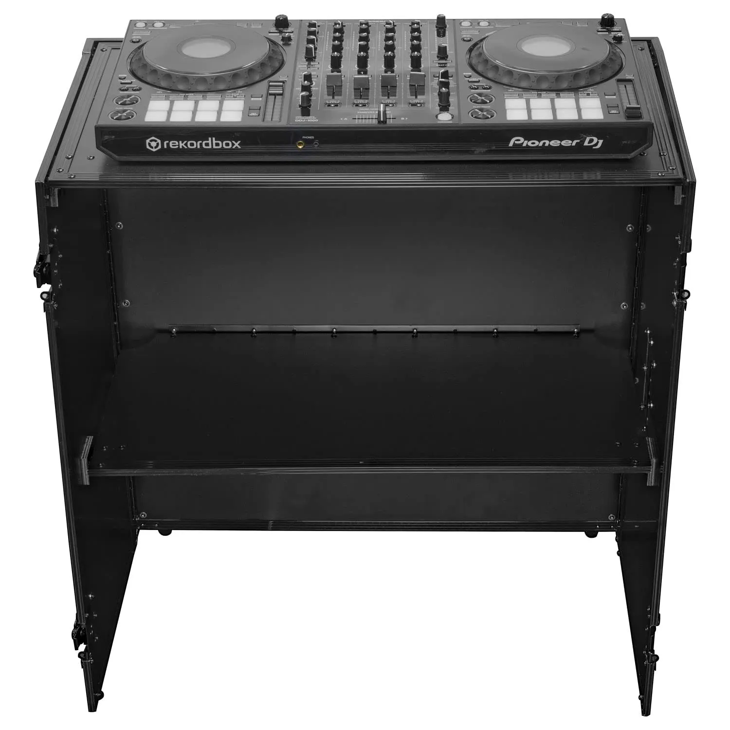 Odyssey Two-Tier DJ Fold-Out Stand, 33x36' Black - Compact, Cable Management, Durable Design