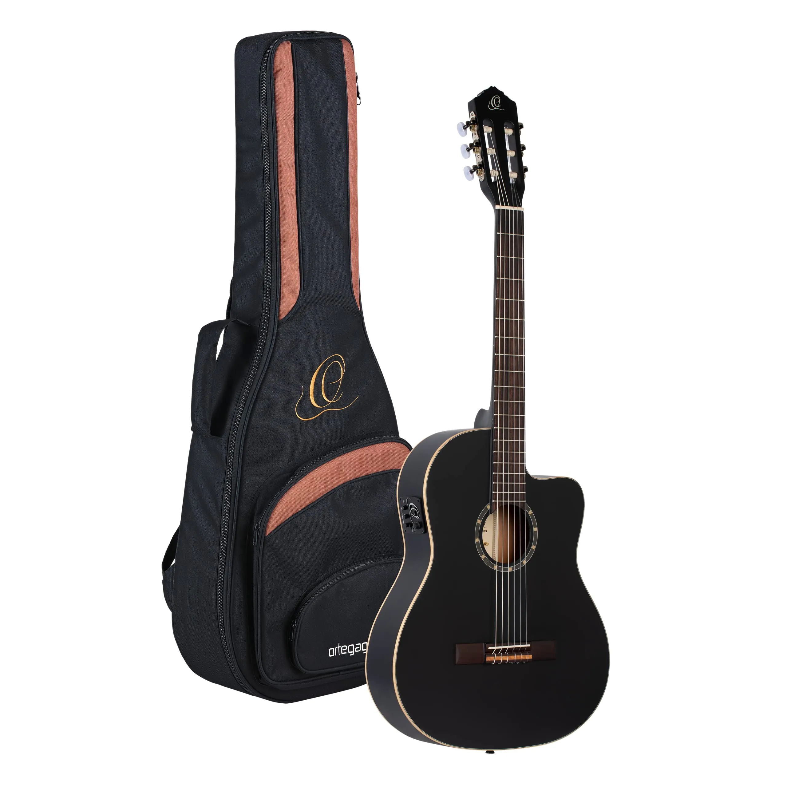 Ortega Guitars Family Series 6 String Acoustic-Electric Guitar, Satin Black Finish, Right-Handed