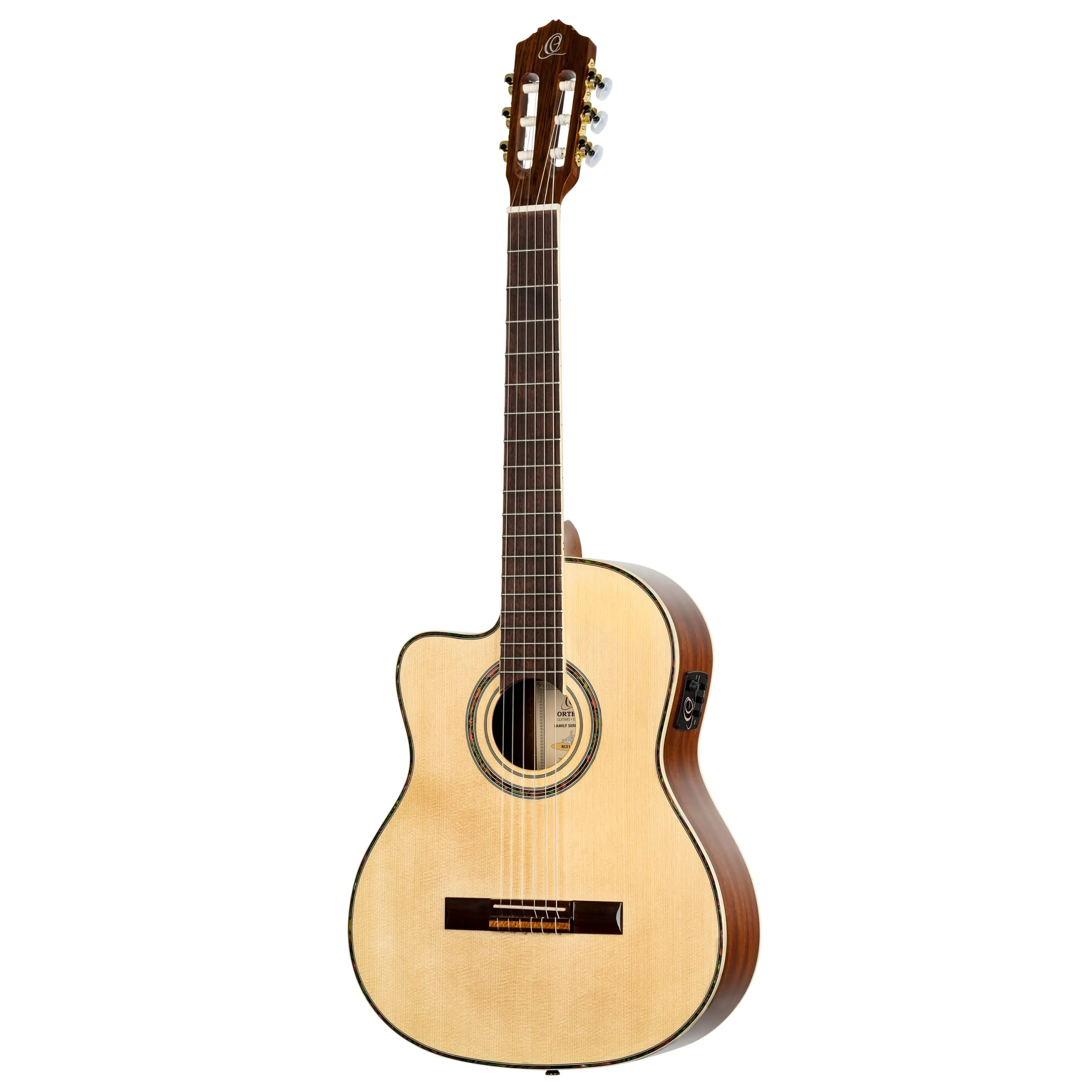 Ortega Guitars Left-Handed Solid Top Acoustic-Electric Nylon Classical Guitar with Bag, Full