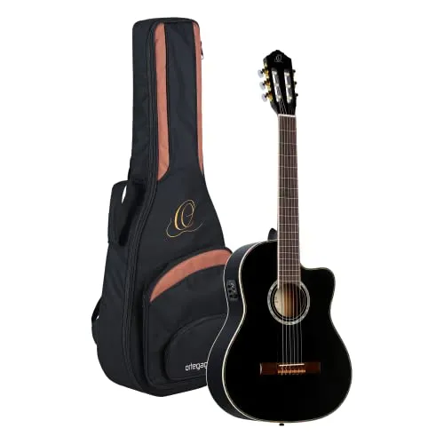 Ortega Guitars RCE141BK Solid Top Acoustic-Electric Nylon Classical Guitar with Gig Bag