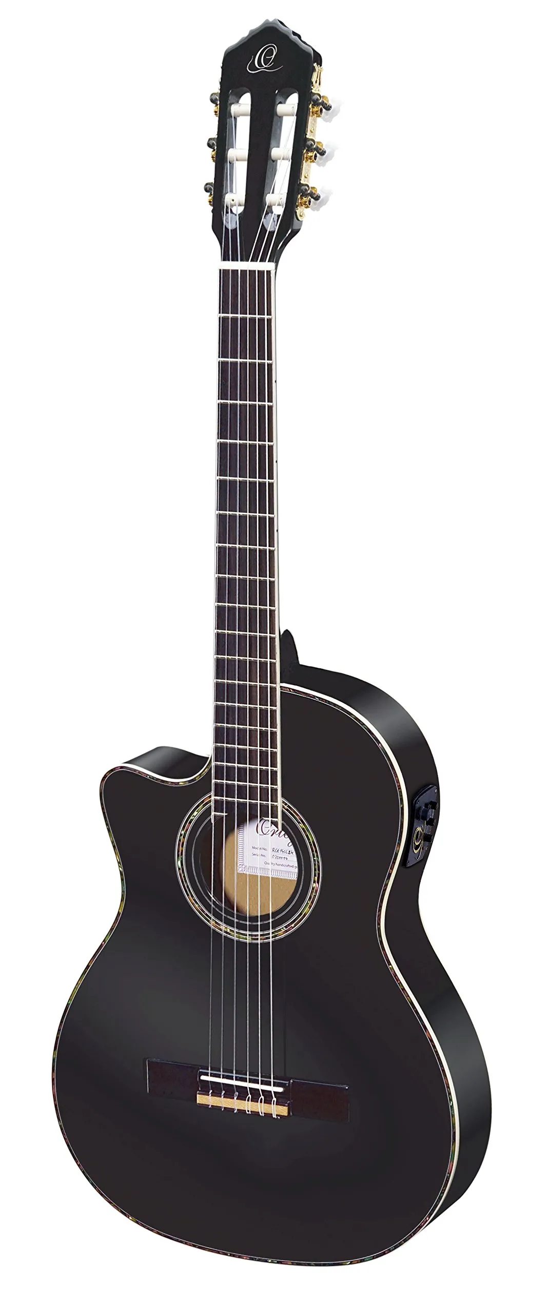 Ortega Guitars RCE145LBK Left-Handed Solid Top Thinline Acoustic-Electric Nylon Guitar with Bag