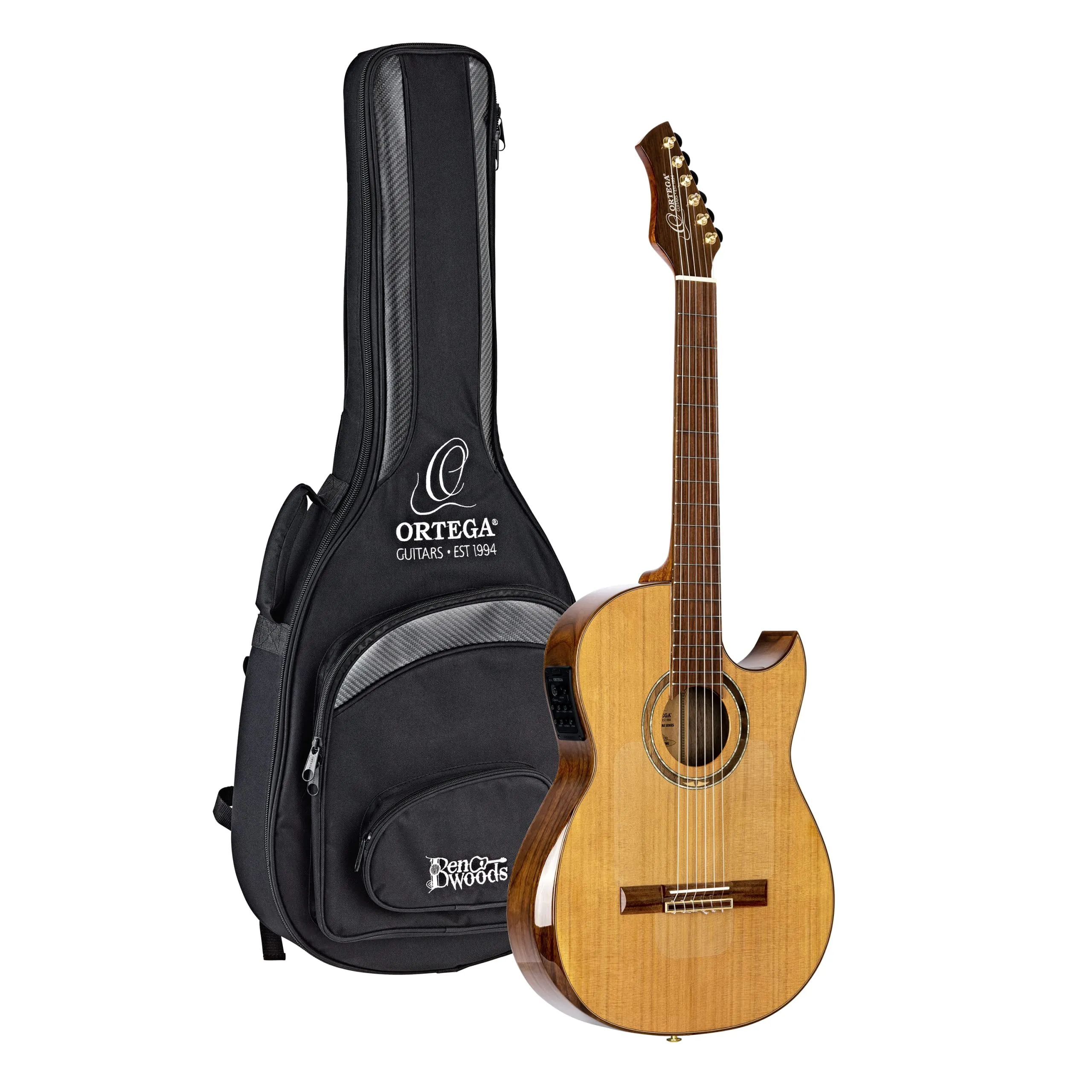 Ortega Guitars Signature Series Ben Woods Thinline Acoustic-Electric Nylon Guitar with Bag