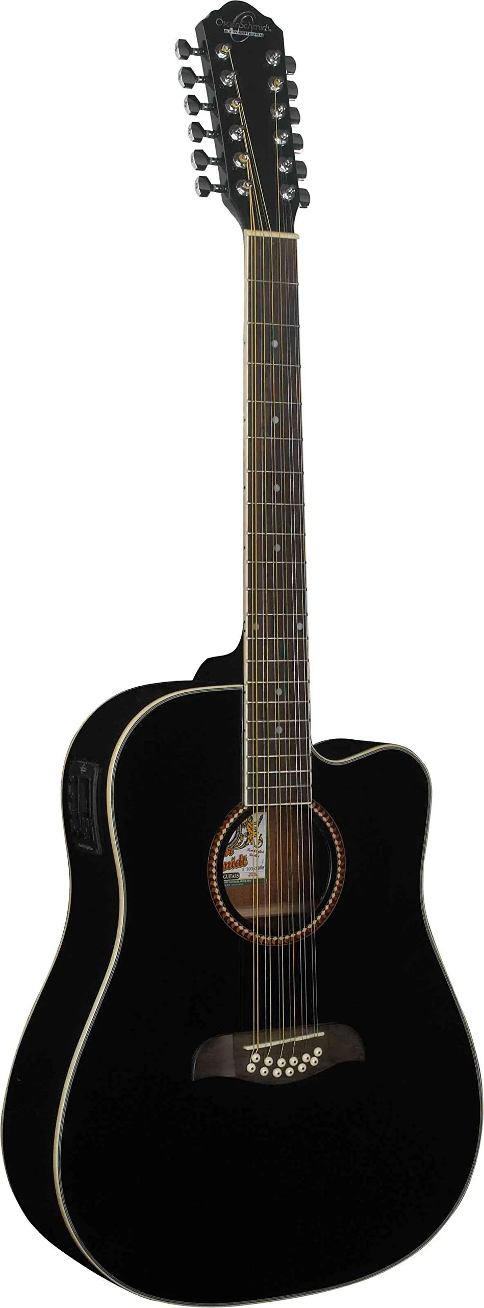 Oscar Schmidt OD312CEB-A-U 12-String Acoustic Electric Guitar, Black Dreadnought with Cutaway