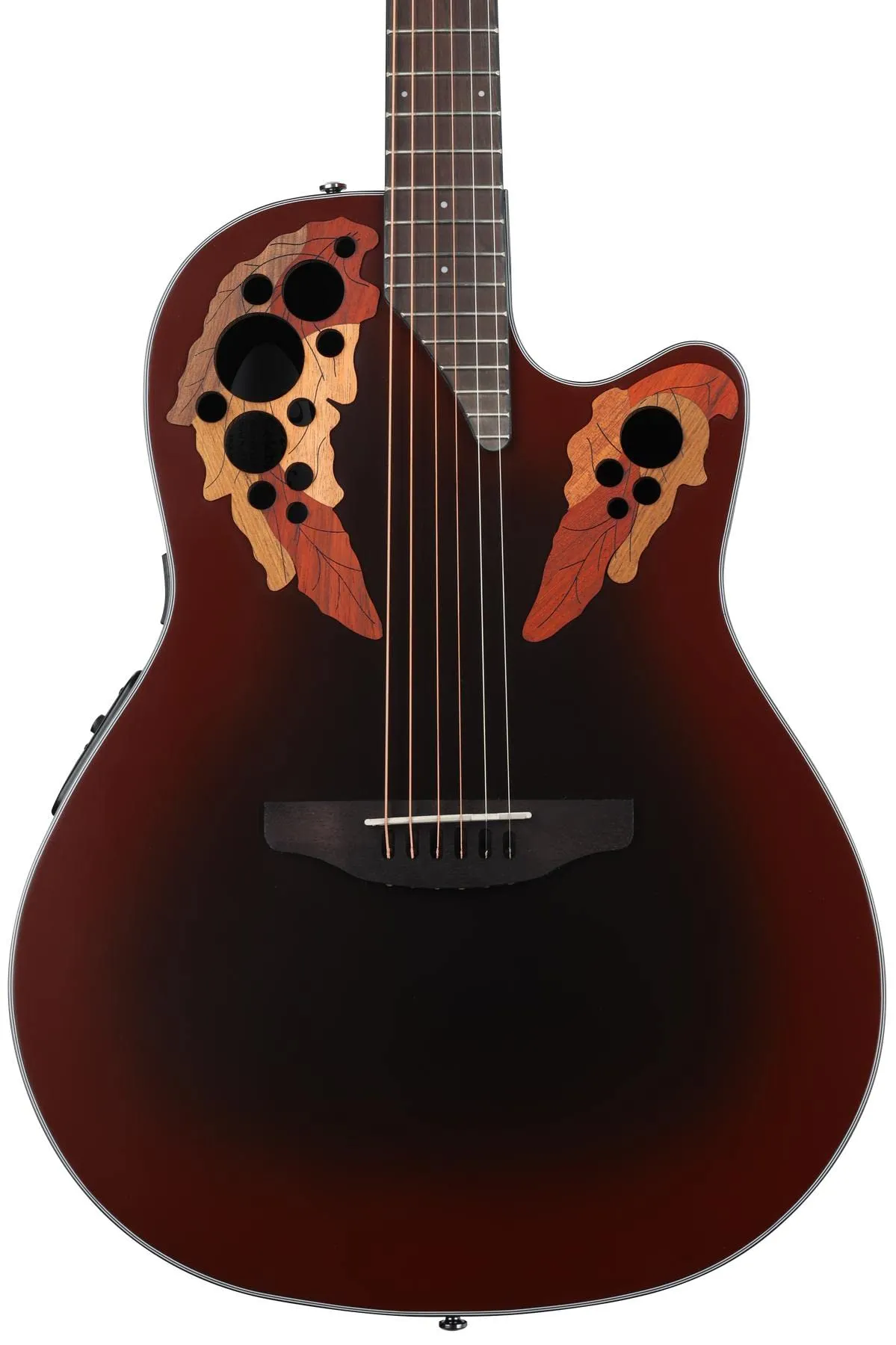 Ovation Celebrity Elite CE44-RRB Acoustic-Electric Guitar - Reverse Red Burst, 6-String, Mid-Depth