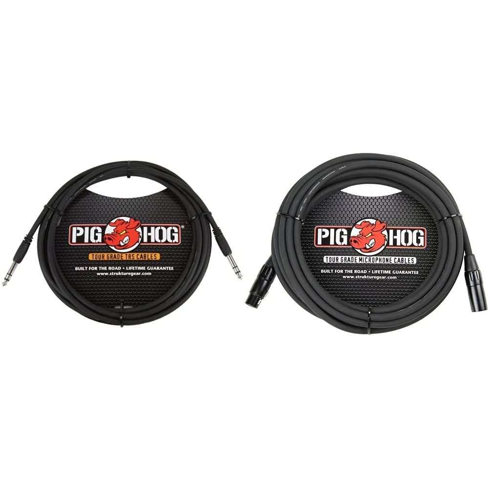 Pig Hog PTRS10 & PHM15 High-Performance Instrument & Microphone Cables, 10ft & 15ft, Black