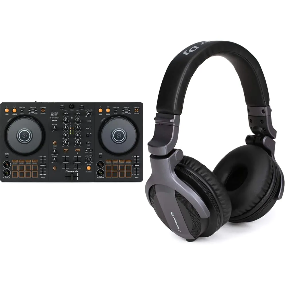 Pioneer DJ DDJ-FLX4 2-Deck Controller with Smart Features & CUE1 Headphones - Graphite & Black