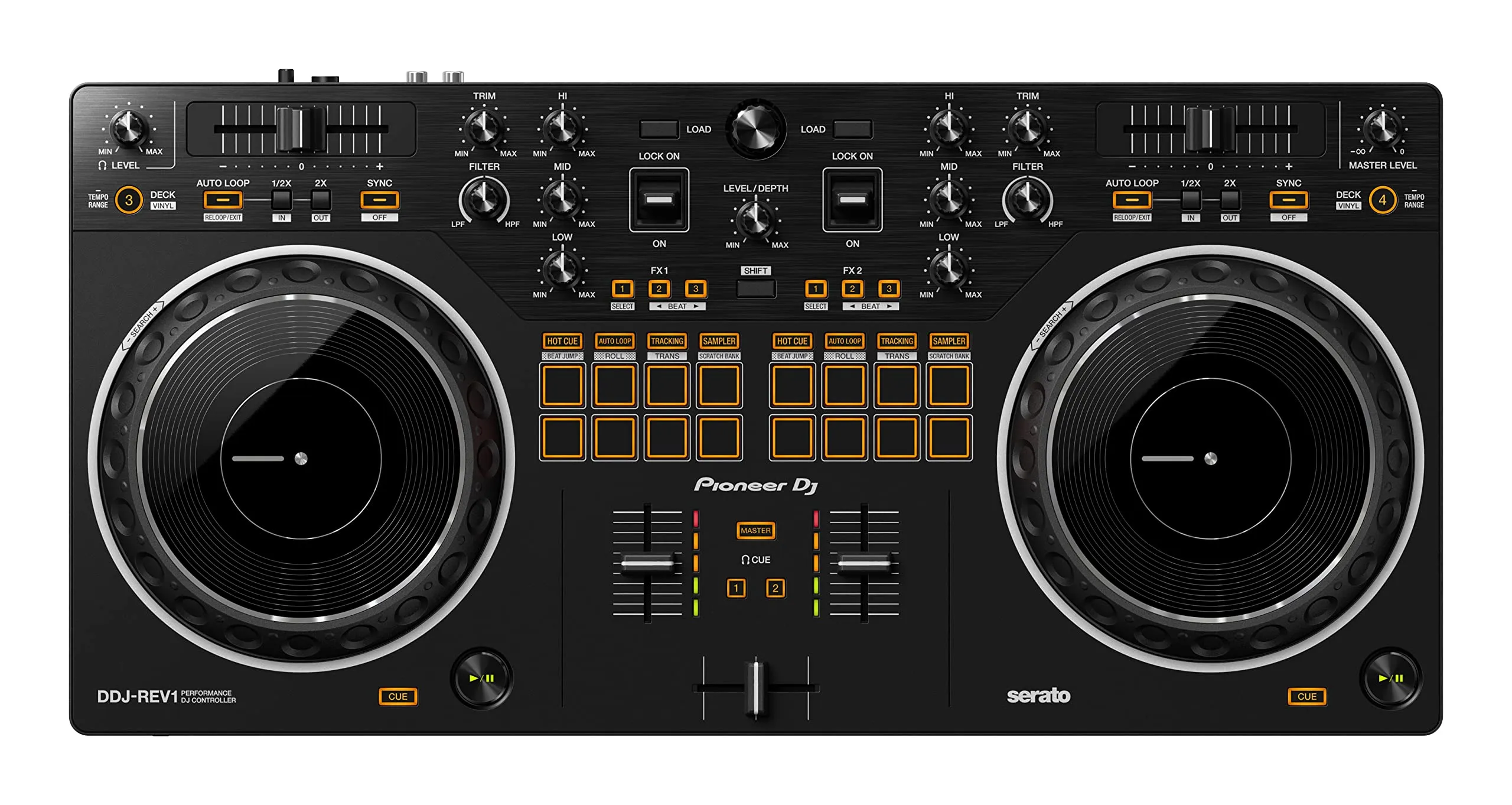 Pioneer DJ DDJ-REV1 Serato DJ Controller with Battle-style Setup, 2 Channels, Microphone Input