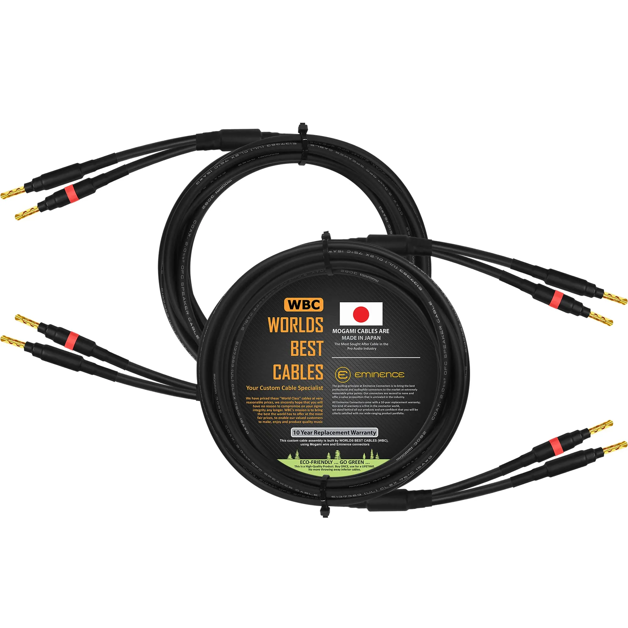 Premium 18ft Coaxial Audiophile Speaker Cables with Mogami 3082 Wire & Gold-Plated Banana Plugs