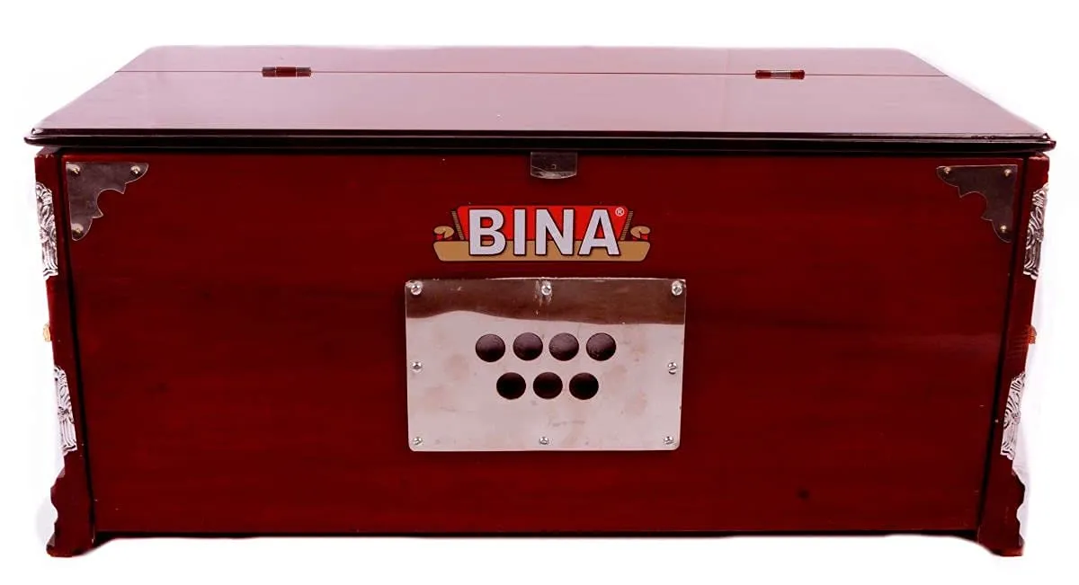 Professional Bina Standard Harmonium with 3 1/4 Octaves, Double Reeds & Padded Carry Bag