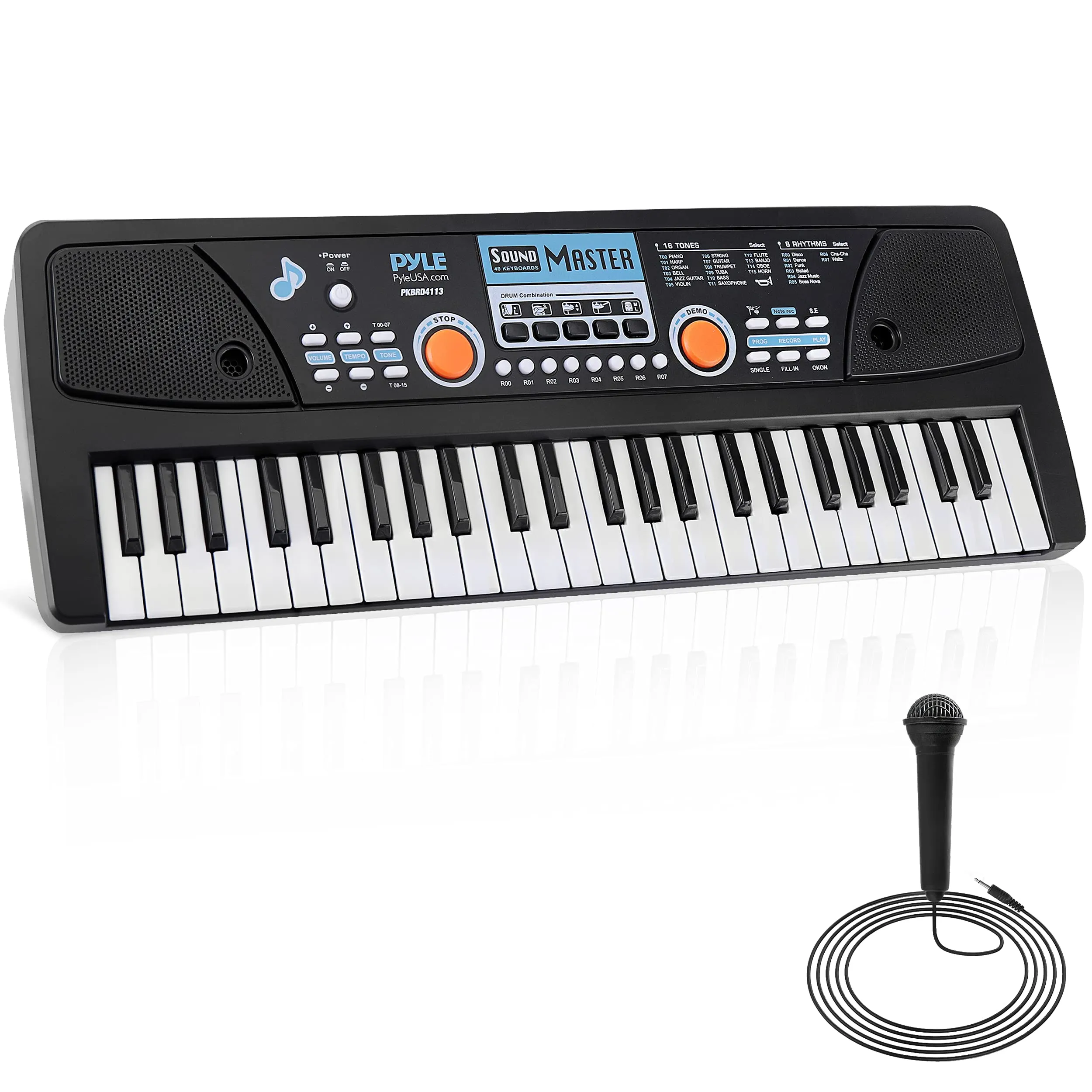 Pyle 49-Key Portable Digital Karaoke Piano Keyboard with Rechargeable Battery & Wired Microphone