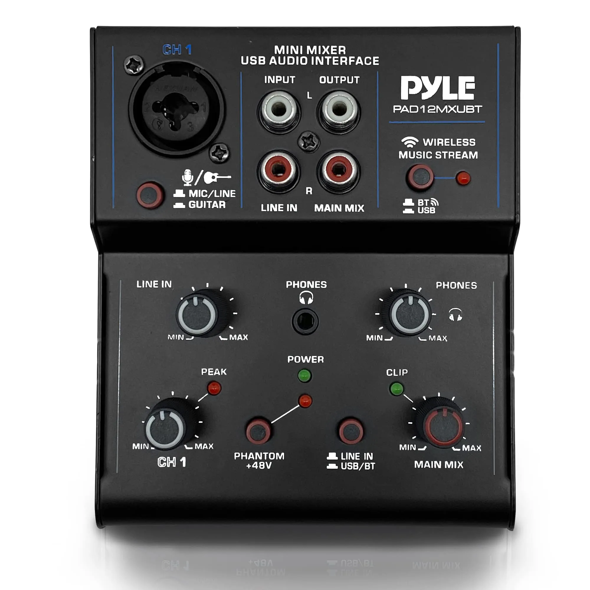 Pyle Professional 2-Channel Bluetooth DJ Mixer with USB Interface, XLR+6.35mm Inputs, Compact Design