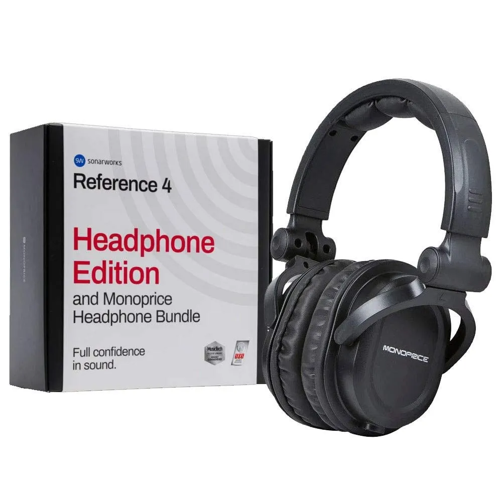 Reference 4 Headphone Calibration Plug-in & Monoprice Premium Hi-Fi DJ Headphones Bundle